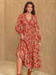 Boho Floral Print Long Sleeve Midi Dress Rust