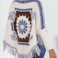 Fringe Geometric Long Sleeve Poncho