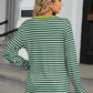 Striped Notched Long Sleeve T-Shirt