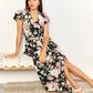 Floral Flutter Sleeve Tie-Waist Split Dress