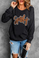 SPOOKY Rhinestone Round Neck Long Sleeve Sweatshirt Black