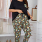 Plus Size Contrast Round Neck Tee and Floral Pants Lounge Set