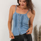 Pleated Detail Buttoned Denim Cami