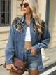 Leopard Button Up Long Sleeve Denim Jacket Dusty Blue
