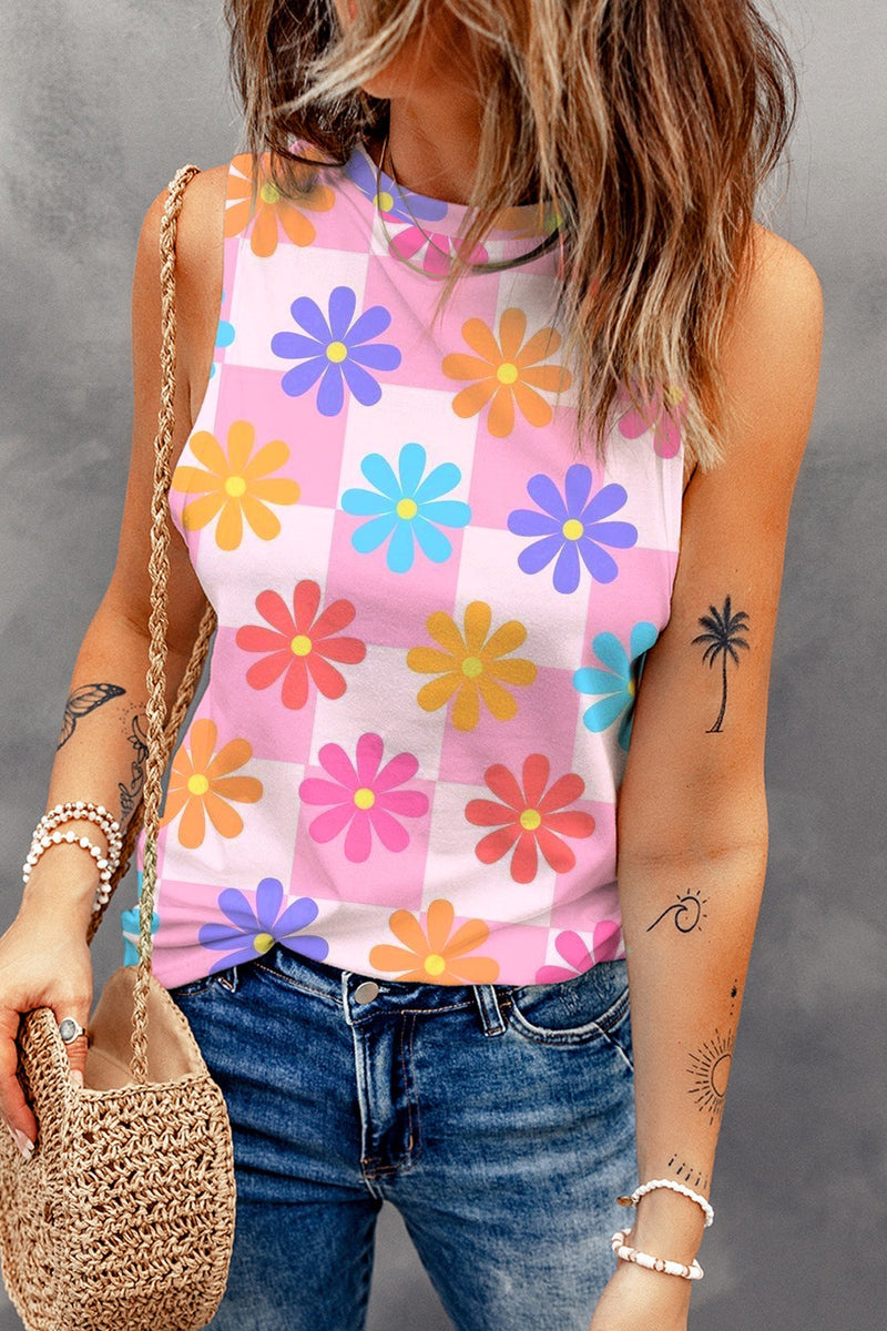 Flower Printed Round Neck Tank