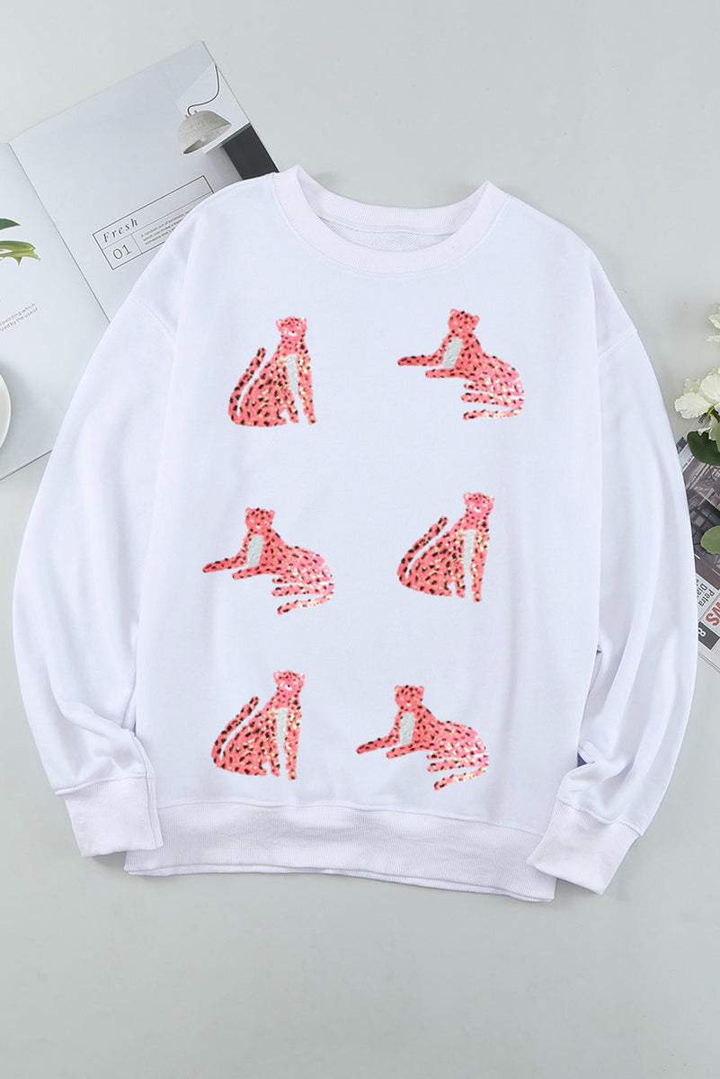 Leopard Round Neck Long Sleeve Sweatshirt