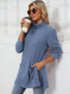 Slit Mock Neck Long Sleeve T-Shirt Dusty Blue
