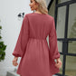 Frill Trim V-Neck Long Sleeve Dress