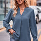 Swiss Dot Notched Neck Flounce Sleeve Blouse