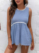 Ivy Lane Striped Lace Trim Round Neck Tank Blue