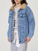 Button Up Collared Neck Plush Denim Jacket Light