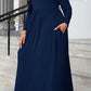 Plus Size Round Neck Long Sleeve Maxi Dress with Pockets