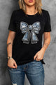Bow Round Neck Short Sleeve T-Shirt Black