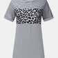 Full Size Striped Leopard Round Neck Short Sleeve T-Shirt