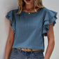 Ruffled Cap Sleeve Round Neck Blouse