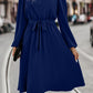 Tie Waist Notched Neck Long Sleeve Dress