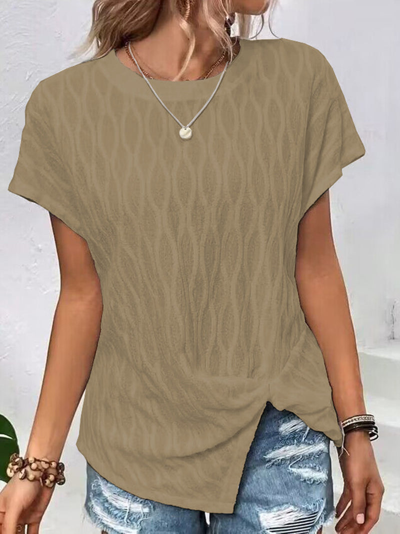 Full Size Round Neck Short Sleeve T-Shirt Camel