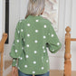 Polka Dot Collared Neck Buttoned Lantern Sleeve Shirt