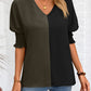 Contrast V-Neck Lantern Sleeve Blouse