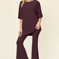 Double Take Full Size Round Neck Drop Shoulder T-Shirt and Flare Pants Set