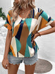 Printed V-Neck Short Sleeve Blouse Teal