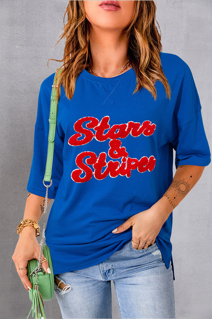 STARS & STRIPES Round Neck Short Sleeve T-Shirt Royal Blue