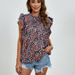 Ruffled Ditsy Floral Mock Neck Cap Sleeve Blouse