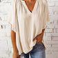 Ruched Notched Half Sleeve Blouse