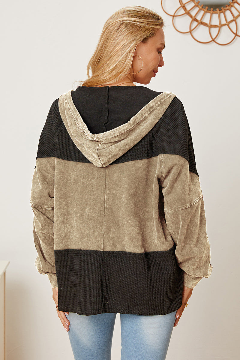 MeiMei Waffle-Knit Drawstring Hooded Outerwear