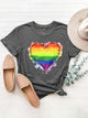 Heart Graphic Round Neck Short Sleeve T-Shirt Dark Gray