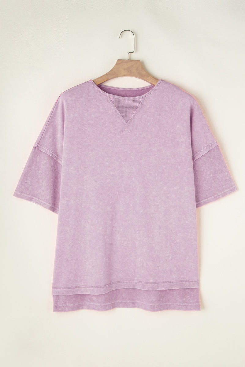 Plus Size Round Neck Half Sleeve T-Shirt Pink Purple