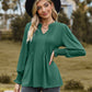 Notched Neck Flounce Sleeve Blouse