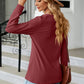 Notched Neck Long Sleeve Buttoned Blouse