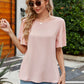 Pleated Flutter Sleeve Round Neck Blouse