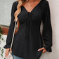 Full Size Drawstring Ruffled V-Neck Long Sleeve Blouse