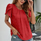 Swiss Dot Round Neck Petal Sleeve Top