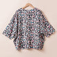 Plus Size Leopard V-Neck Three-Quarter Sleeve Blouse