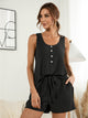 Scoop Neck Wide Strap Top and Shorts Set Black