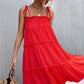 Tie-Shoulder Frill Trim Sleeveless Dress