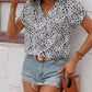 Printed V-Neck Short Sleeve Blouse