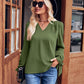 V-Neck Tie Cuff Puff Sleeve Blouse