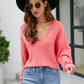 V-Neck Drop Shoulder Long Sleeve Knit Top