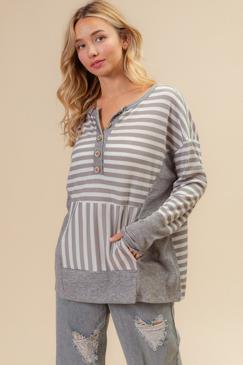 BiBi Striped Thumbhole Long Sleeve Top