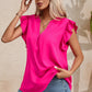 Ruffled Notched Cap Sleeve Blouse