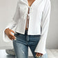 Devine Slit Tied Collared Neck Long Sleeve Blouse