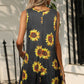 Printed Round Neck Sleeveless Dress with Pockets