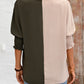 Contrast V-Neck Lantern Sleeve Blouse