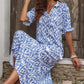 Printed Tassel Tie Flounce Sleeve Dress