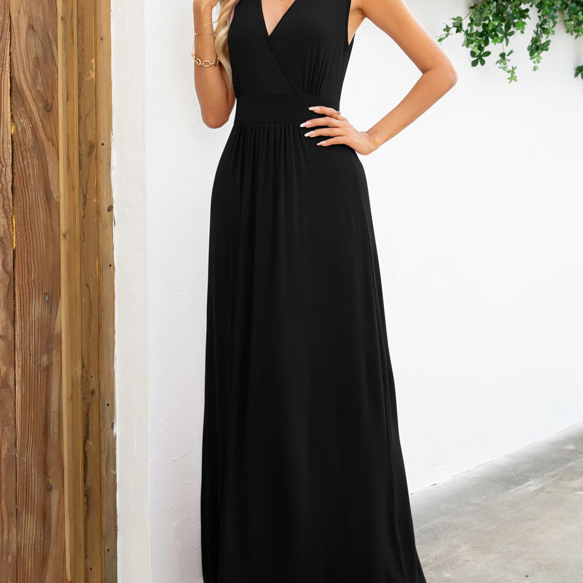 Surplice Neck Sleeveless Maxi Dress