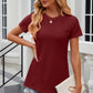 Eyelet Slit Round Neck Short Sleeve T-Shirt